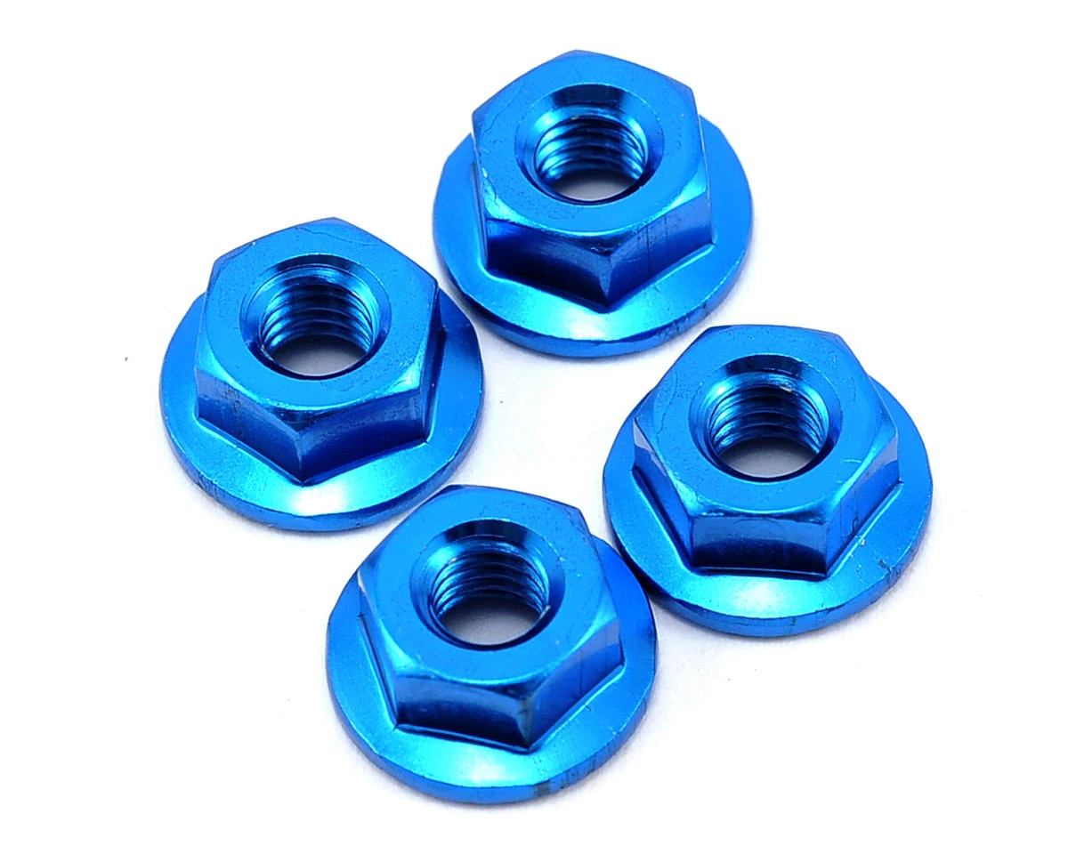Yokomo 4mm Aluminum Serrated Flanged Nut (Blue) (4) 1 Yokomo 4mm Aluminum Serrated Flanged Nut (Blue) (4)